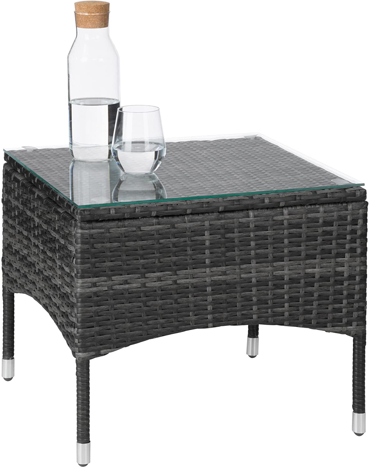 Polyrattan garden set, 2 chairs and small table with glass top, robust steel frame, various colours (gray)