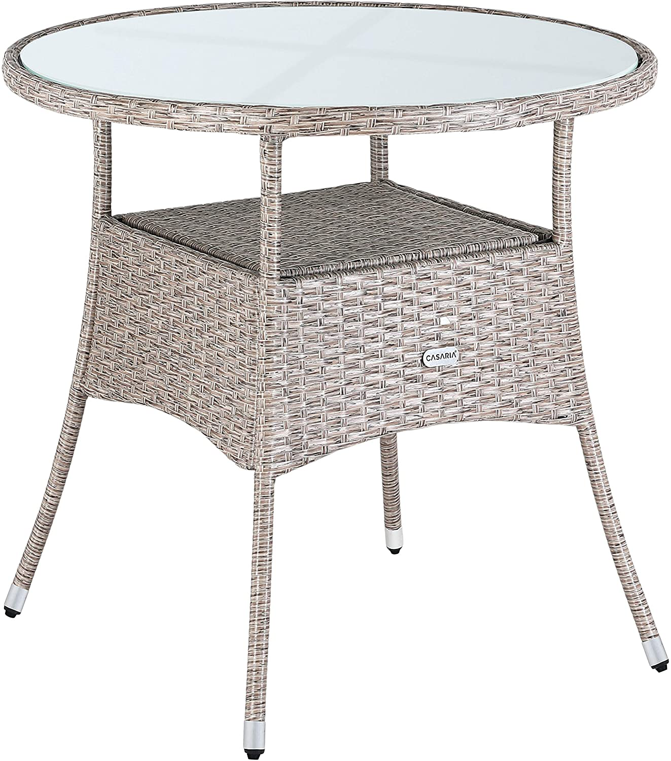 Polyrattan Side Table / Garden Table with Frosted Glass Table Top - 60-80 cm - Choice of Colours, Ø60cm, Grey / Beige