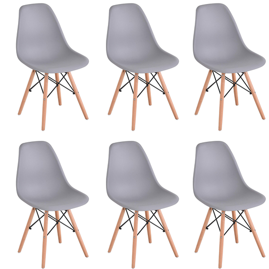 A Set of 4 / 6 Dining Chairs Nordic Office Chair Plastic Kitchen Chairs Wooden Legs for Dining Room Living Room Kitchen Grey