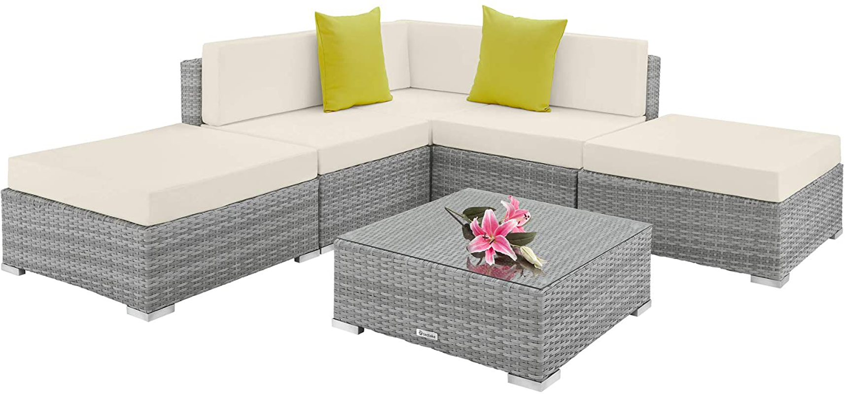 Aluminium Polyrattan Lounge Set with Glass Table, Sofa Table Set, for Garden, Balcony and Patio, Includes Cushions