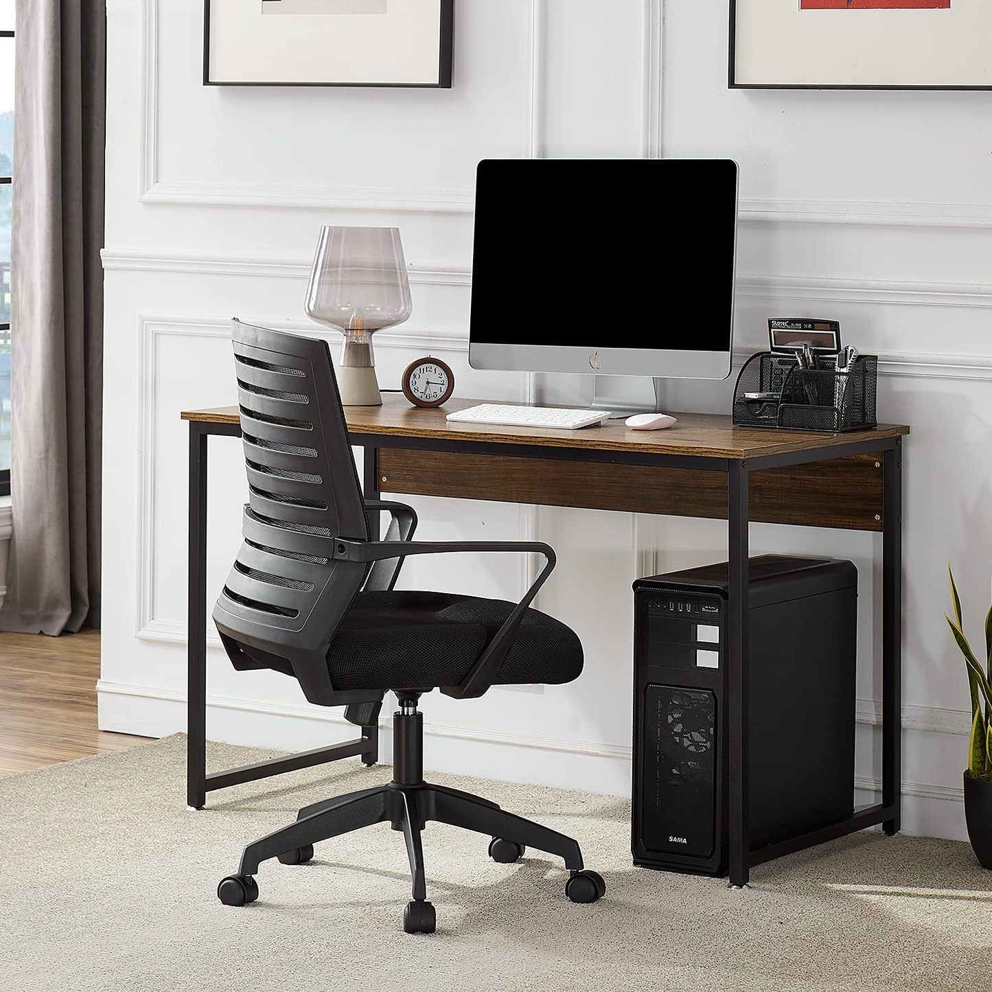 VECELO Computertisch Schreibtisch Arbeitstisch Bürotisch PC Tisch für das Home Office (120x60x75cm，Braun+Guard Plate)