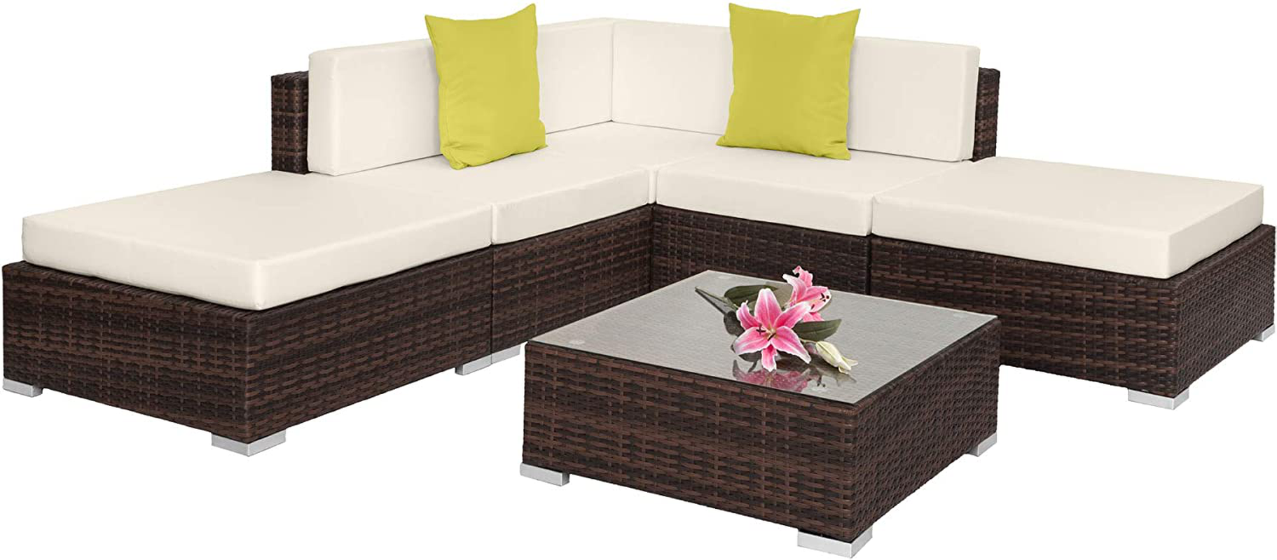 Aluminium Polyrattan Lounge Set with Glass Table, Sofa Table Set, for Garden, Balcony and Patio, Includes Cushions