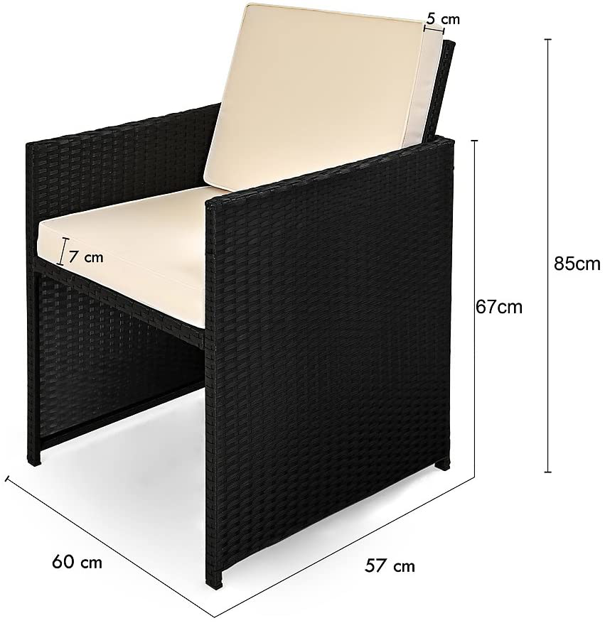 Poly rattan Balcony Cube Set, 7-cm thick cushions, 2 Chairs & 1 Table, 3-piece Garden Furniture Set