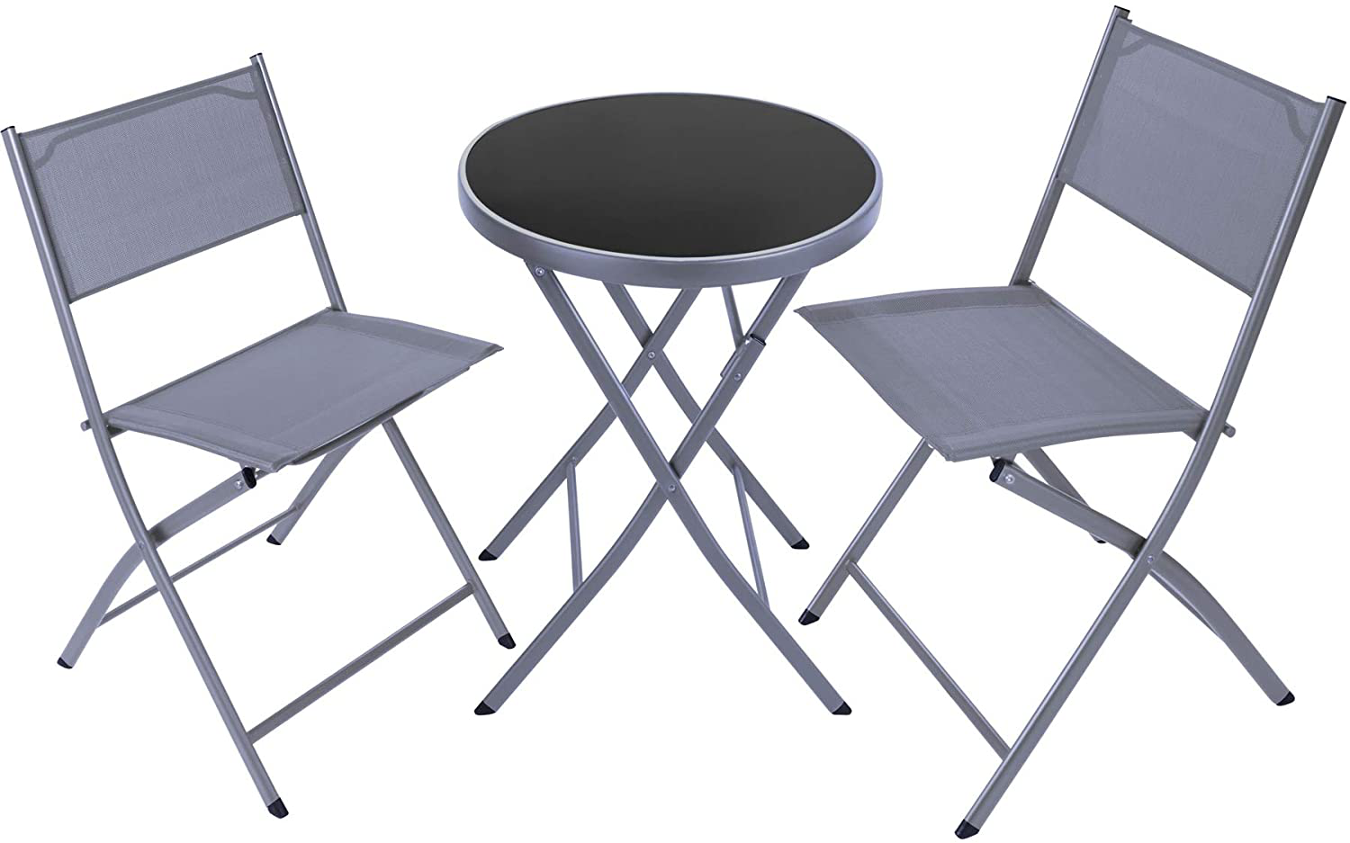 Bistro Set, Table with Glass Top and 2 Chairs, Robust Steel Frame, Easy to Assemble and Dismantle, Various Colours 