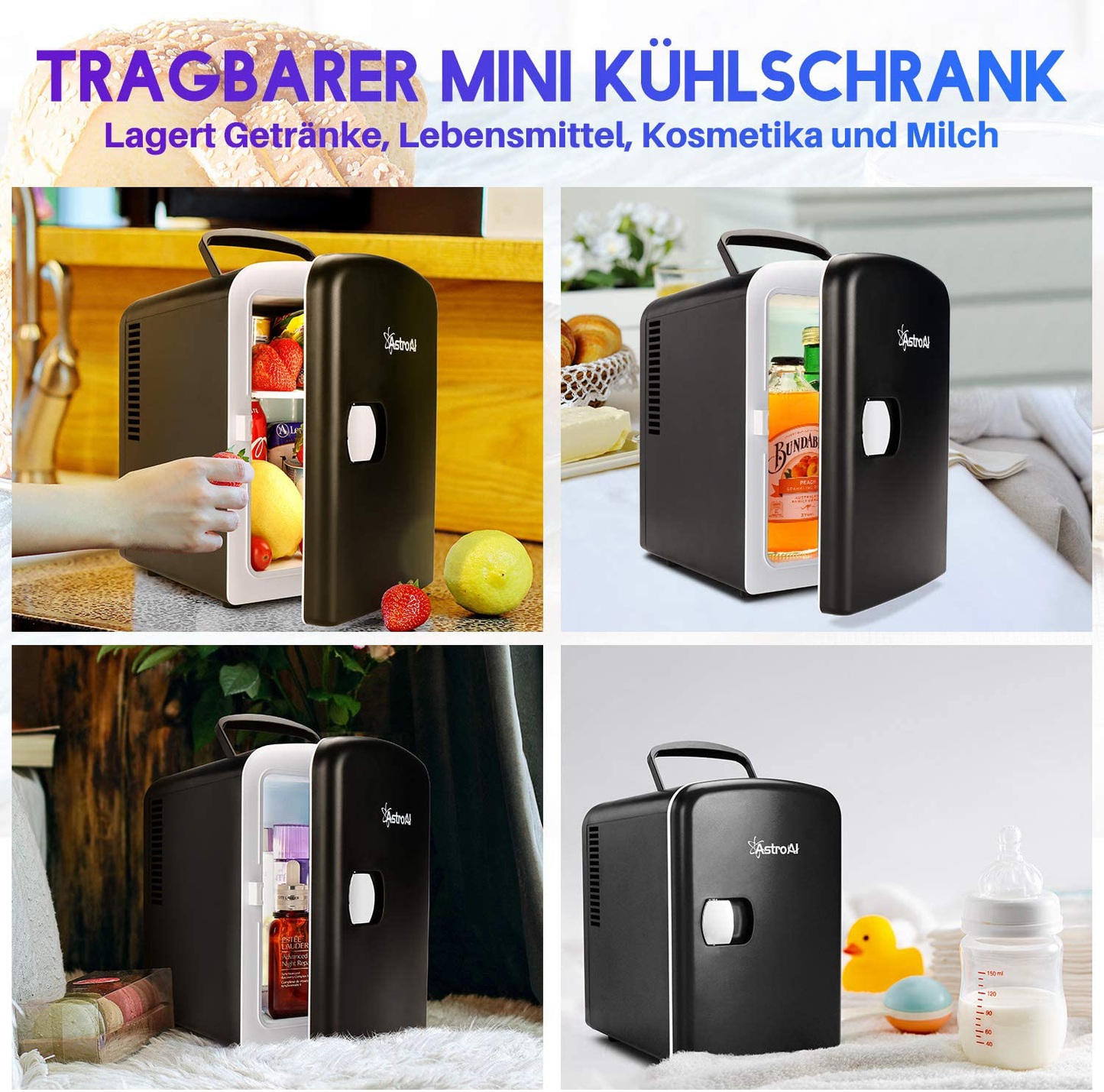 2-in-1 Mini Fridge, 4 Litres, with Cooling and Heating Function, 12 Volts using Cigarette Lighter and 230 Volts Socket for Cars, Offices and Dorms.