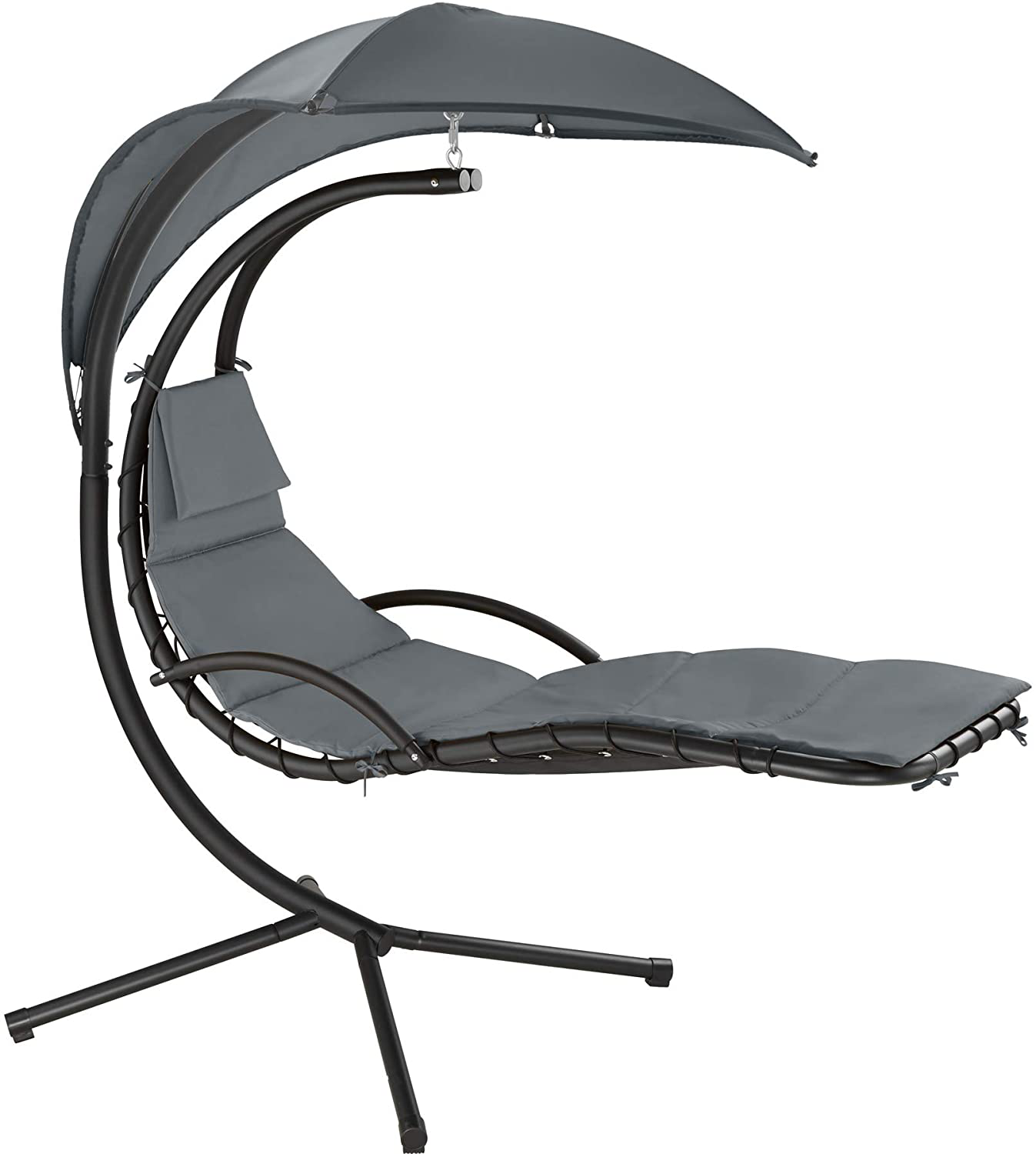 Hanging Lounger with Frame, Floating Lounger with Parasol, Indoor & Outdoor, Includes Cushion with Pillow, for Garden, Patio and Balcony