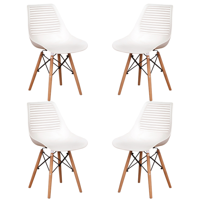 Set of 4 Modern Dining Chairs Set Geometric Hollow Chair Fashion Thick Plastic Chairs For Dining Room Kitchen Living Room WHite