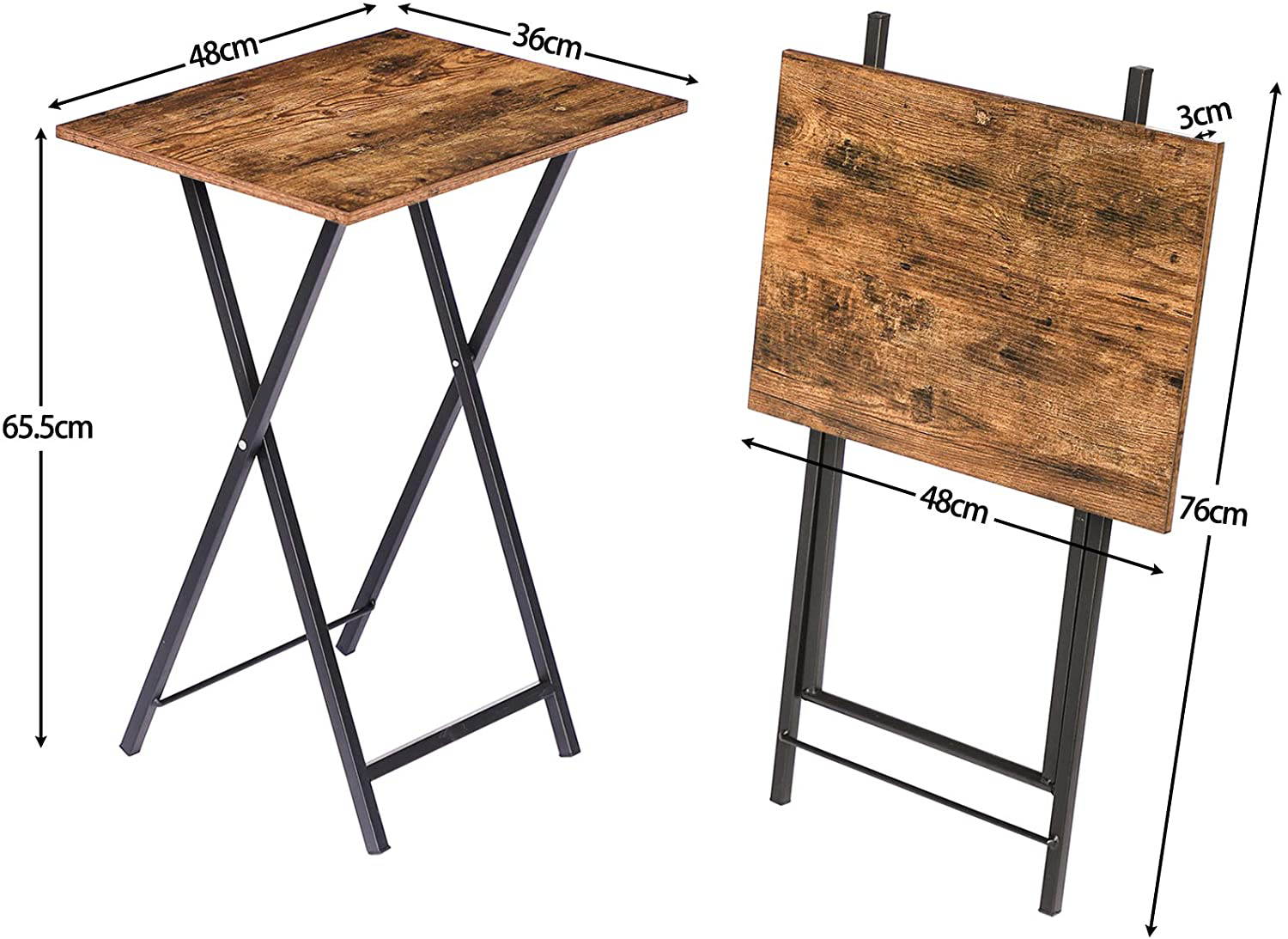 Set of 2 Side Tables, Folding Tray Tables, Serving Tables, Snack Tables, Industrial Style, Coffee Tables, TV Trays for Small Spaces, Easy to Assemble, Sturdy