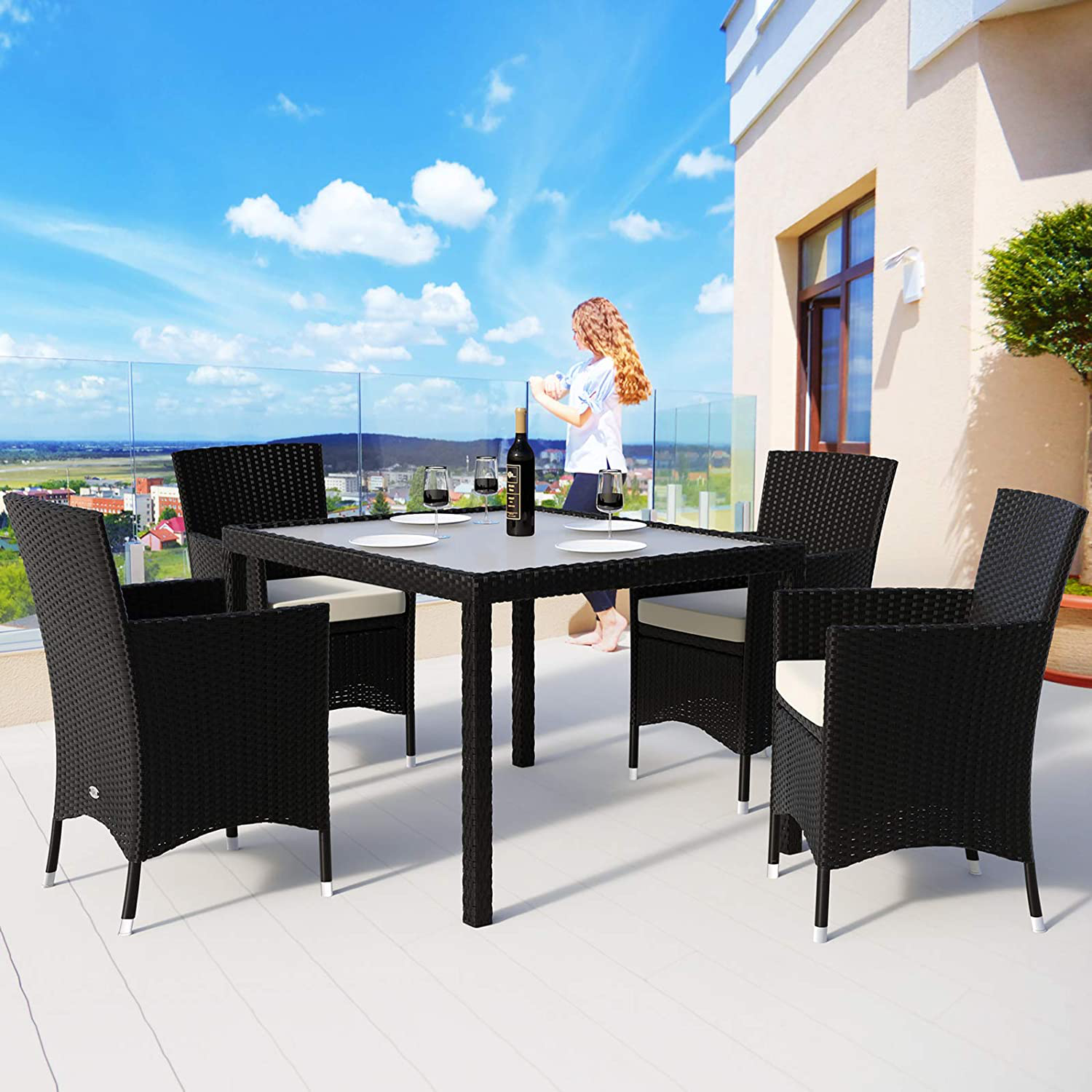 Polyrattan 4+1 seating set, Black