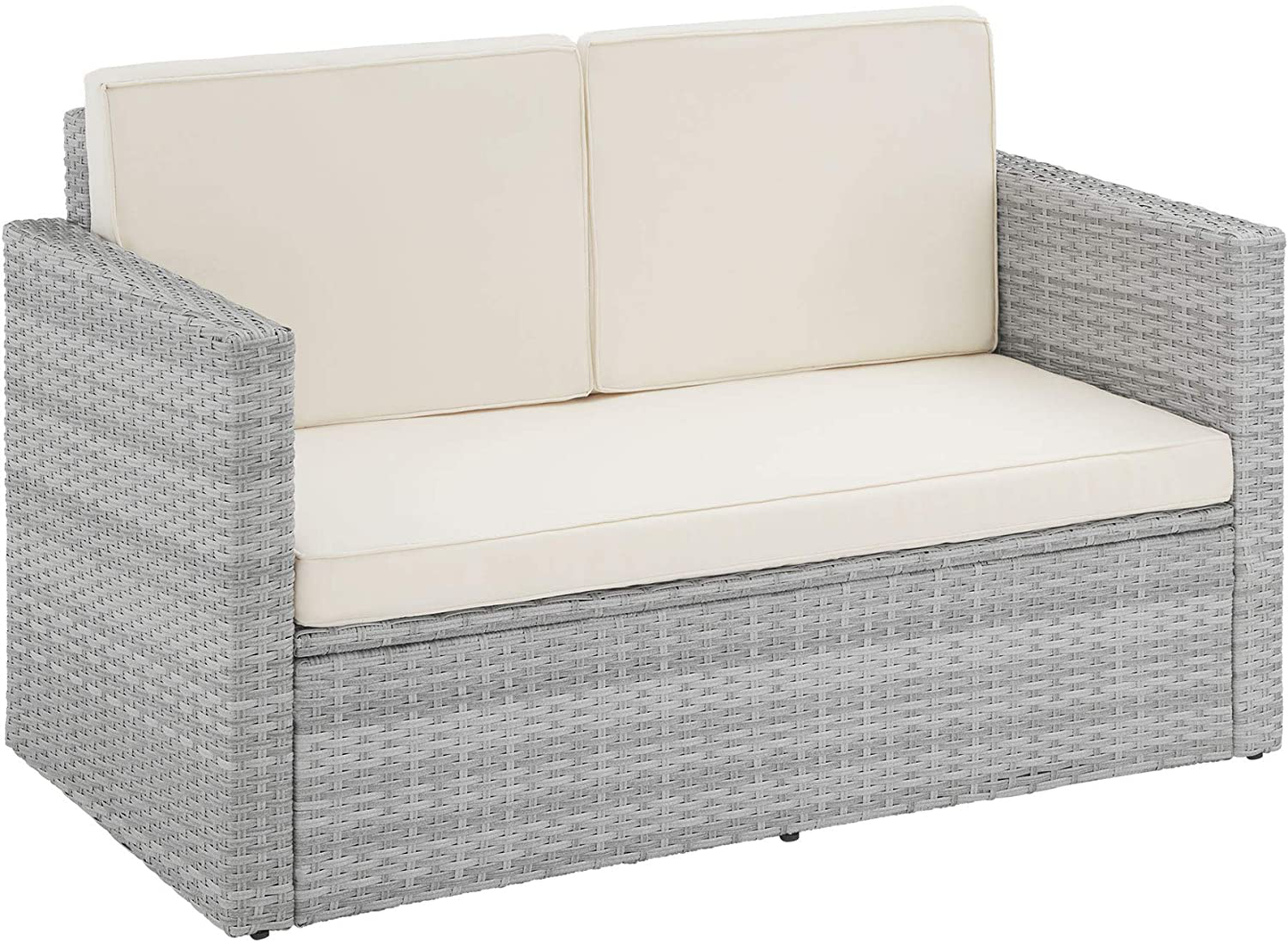 Poly Rattan Lounge Set, 2-Seater Sofa with Backrest, Large Stool with Folding Support, Incl. Thick Cushions, Garden Furniture Set for Garden and Terrace