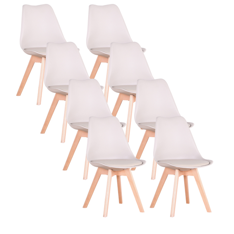 A Set Of 8 Nordic Medieval Retro Style Dining Chairs, Solid Wood Feet, Beech Wood, Suitable For Kitchen, Dinings Room White/Grey