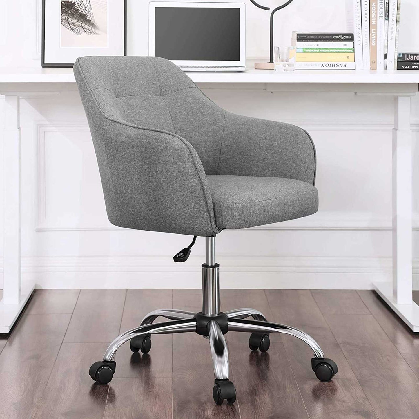 Office Chair, Comfortable Desk Chair, Height-Adjustable Computer Chair, Holds up to 120 kg, Steel Frame, Imitation Linen, Breathable, Home Office, Office, Grey