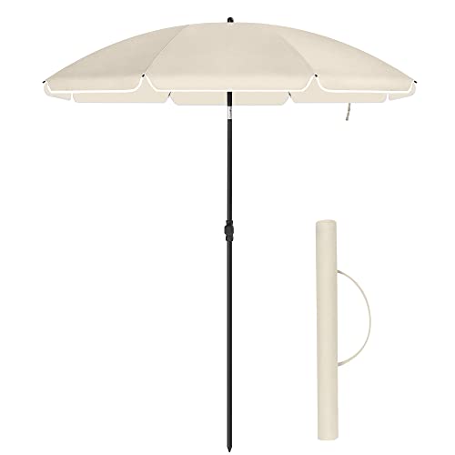 1.6 m Parasol, Beach Umbrella, UPF 50+, Sun Protection, Portable Octagonal Polyester Canopy, Fibreglass Ribs, Tilt Mechanism, Carry Bag, for Beach Garden Balcony Pool, Beige