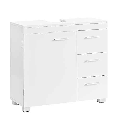 Bathroom Cabinet with 3 Large Drawers, Bathroom Cabinet, 2 Compartments behind the Door, Bathroom Cabinet with Legs, 30 x 70 x 64 cm, White