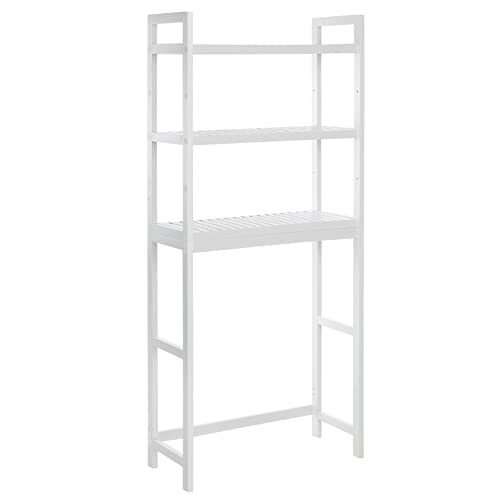 Over-the-Toilet Storage, 3-Tier Bamboo Toilet Rack, Bathroom Organiser with Adjustable Shelves, Multifunctional, Static Load 15 kg per Tier, Easy Assembly, White