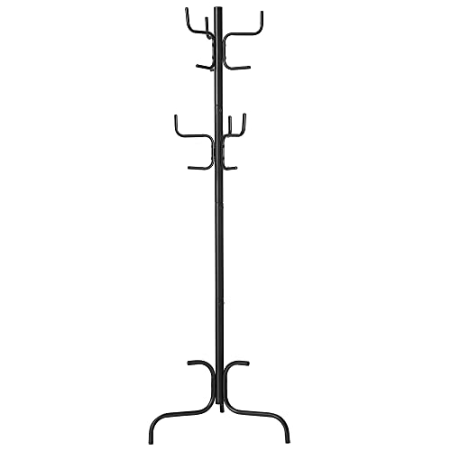 Coat Rack, Freestanding Metal Coat Tree with 6 Hooks, for Coats, Hats, Bags, 54 x 54 x 171.1 cm, Black