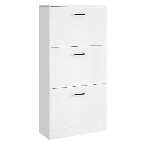 Shoe Cabinet with 3 Drawers Shoe Rack Shoe Cabinet with 3 Compartments Adjustable for Hallway Living Room Bedroom 60 x 24 x 120 cm (L x W x H), White V1