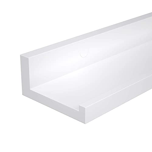 Floating Shelves Set of 2, Wall Shelves ledge with High Gloss Finish, 80 x 10 cm, for Picture Frames and Books, Living Room, Hallway, Bedroom, Bathroom, Kitchen, Office, White