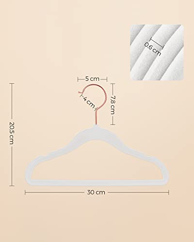 Baby Hangers, Pack of 50 kid’s Velvet Hangers with Rose Gold Hooks, Non-Slip Children’s Hangers for Clothes in Closet, Baby or Children's Coats, White