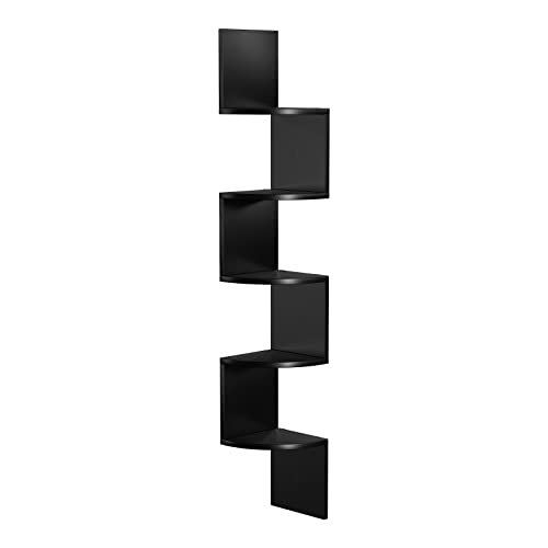 5-Tier Wall-Mounted Corner Shelf, Wooden Display Shelf, for Kitchen, Bedroom, Living Room, Study, Black