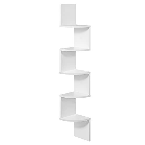 Corner Shelf, 5-tier Floating Wall Shelf With Zigzag Design, Bookshelf, White