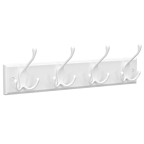 Wall Mounted Coat Rack, Hook Rack with 4 Tri-Hooks, for Clothes, Keys, Hats, Purses, in The Entryway, Bathroom, Closet Room, White