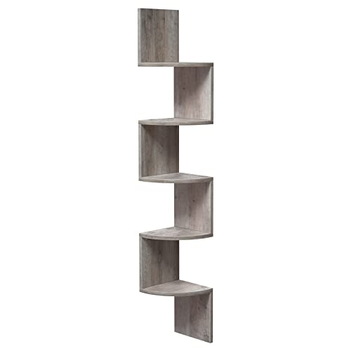 Corner Shelf, 5-tier Floating Wall Shelf With Zigzag Design, Bookshelf, Greige