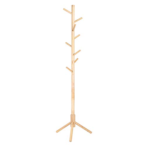 Standing Coat Rack, Solid Wood Coat Rack, Tree-Shaped Coat Rack with 8 Hooks, 3 Height Options, for Clothes, Hats, Bags, for Living Room, Bedroom, Home Office, Natural