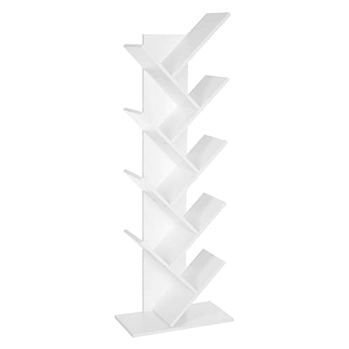 Tree Bookshelf, 8 Tier Floor Standing Bookcase with Wooden Shelves for Living Room, Home Office, White