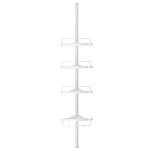 Adjustable Bathroom Corner Shelf, Telescopic Shower Caddy, 85-305 cm, Floor to Ceiling, with 4 Trays, 3 Hooks, White