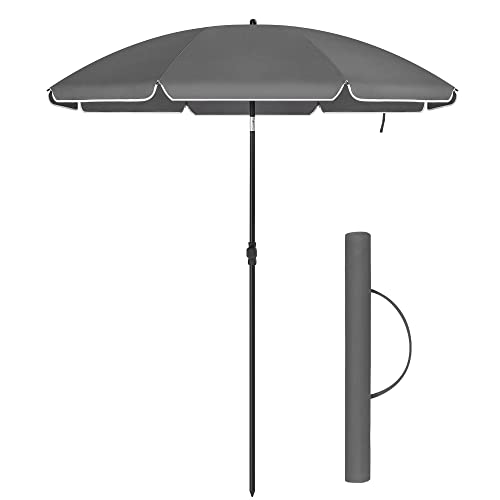 2 m Parasol, Beach Umbrella, UPF 50+, Sun Protection, Portable Octagonal Polyester Canopy, Fibreglass Ribs, Tilt Mechanism, Carry Bag, for Beach Garden Balcony Pool, Grey