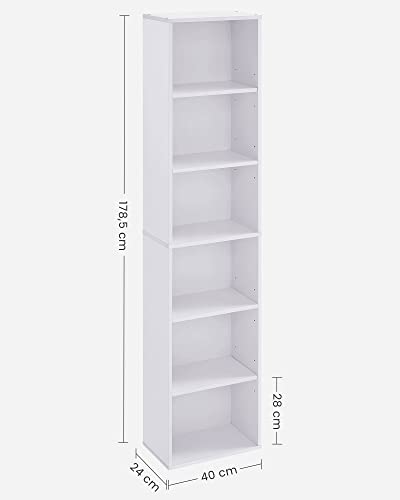 Scandinavian Style 6 Tier Bookcase Storage Shelf for Living Room Office Bedroom Study 40 x 24 x 178.5 cm White