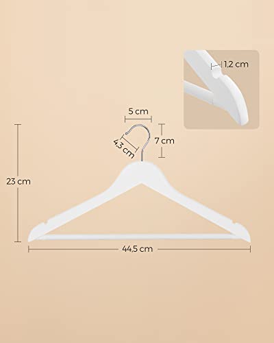 Wooden Hangers, 30 Pieces, Rack with Shoulder Grooves, Non-slip Trouser Bar and 360° Swivel Hook, for Complete Shirts Coats, White , Standard, Maple Wood, Metal