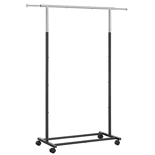 Clothes Rail, Clothes Rack, Garment Rack on Wheels, Hanging Rail for Clothes, Top Rail Holds up to 25 kg, Adjustable, Silver and Black