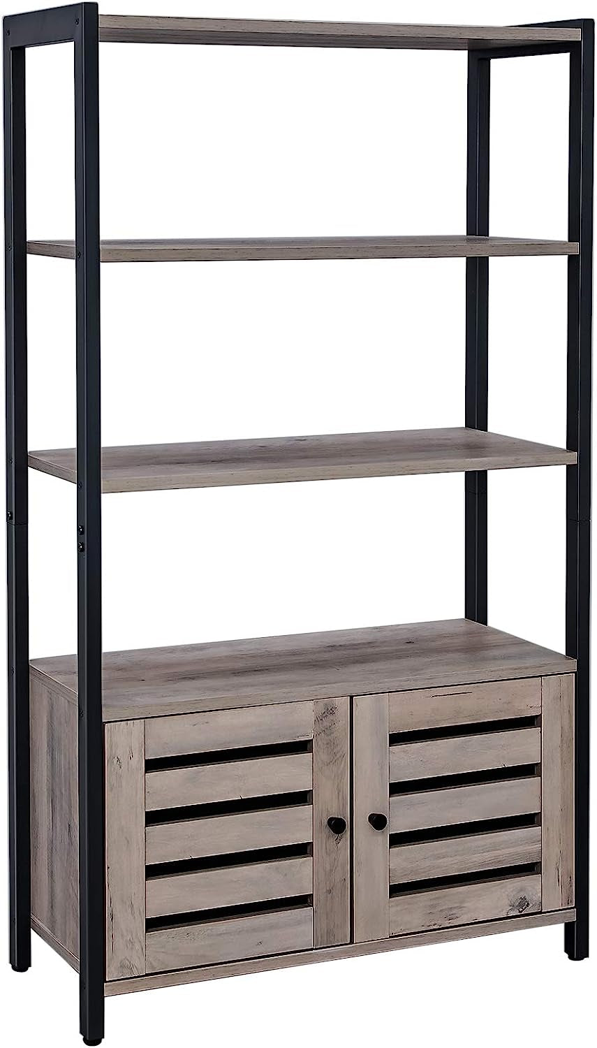 Bookcase, sideboard in industrial design with 3 shelves, 2 louvered doors, living room, study, bedroom, 70 x 30 x 121.5 cm