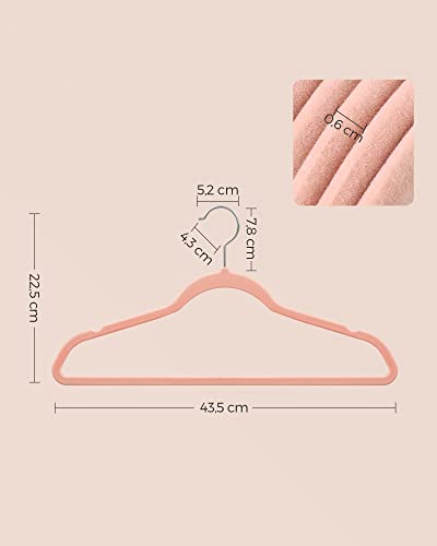 Set of 30 Velvet Hangers, 42 cm Long, Thin and Durable, High Load Capacity, with 360° Swivel Hooks, for Coats Shirts Suits, Pink , ABS Plastic, Metal, 43.5 x 0.6 x 22.5 cm