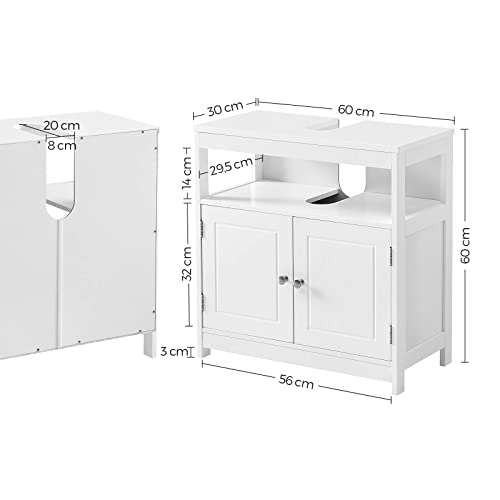 Bathroom Under Sink Cabinet, Floor Cabinet Double Door, Open Compartment, 60 x 30 x 60 cm, Storage Unit, Scandinavian Nordic Style, Matte White