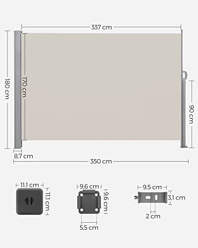 180 x 350 cm (H x L), Side Awning for Balcony and Terrace, Privacy Protection, Sun Shade, Side Blind, Taupe