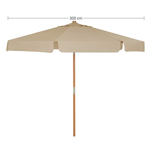 300 cm Garden Umbrella, Octagonal Parasol with Sun Protection, Wooden Pole and Ribs, Tilt Mechanism, Base Not Included, for Balcony Terrace Garden Outdoor, Taupe