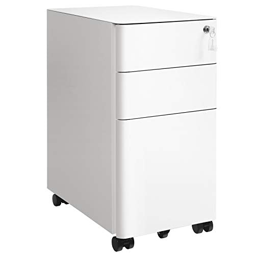 Mobile File Cabinet, Office Cabinet with Wheels and Lock, for A4, Legal, Letter Sized Documents, Hanging File Folders, White