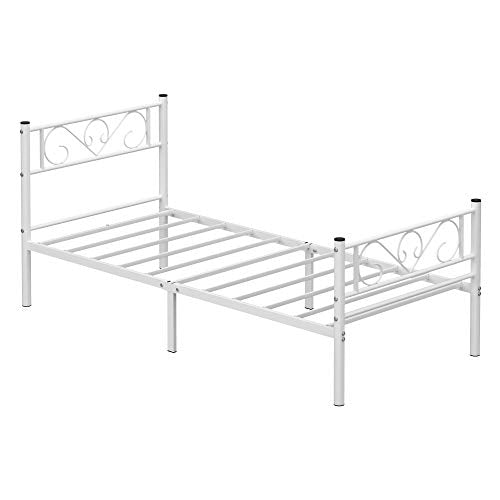 Single Bed Frame Bed Frame Metal Bed Frame Fits 3ft x 7ft Mattress Guest Bed Adult Kids Easy Assembly Small Spaces White