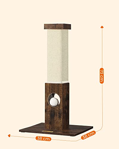 Cat Scratching Post, Scratching Post Made of Natural Sisal Rope, Scratching Post with Plush Toy Ball, Scratch Protection for Furniture, 73 cm High, Vintage Brown