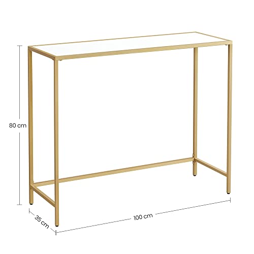 Console Table, Slim Tall Sofa Table with Steel Frame, Adjustable Feet, for Living Room, Hallway, Golden and White