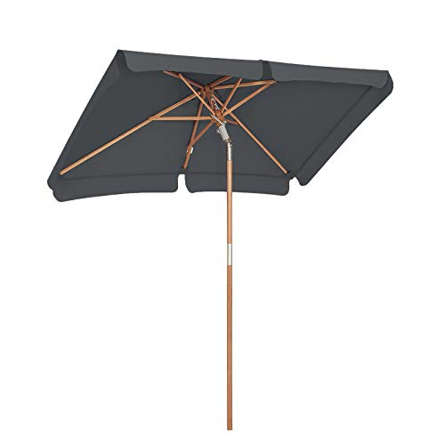 Balcony Umbrella, 2 x 1.25 m Rectangular Garden Parasol, Sun Protection, Wooden Pole and Ribs, Tilt Mechanism, Base Not Included, for Patio Outdoor Garden Terrace, Grey