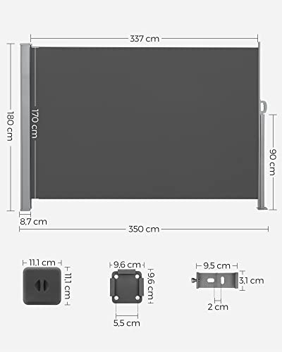 180 x 350 cm (H x L), Side Awning for Balcony and Terrace, Privacy Protection, Sun Shade, Side Blind, Smoky Grey