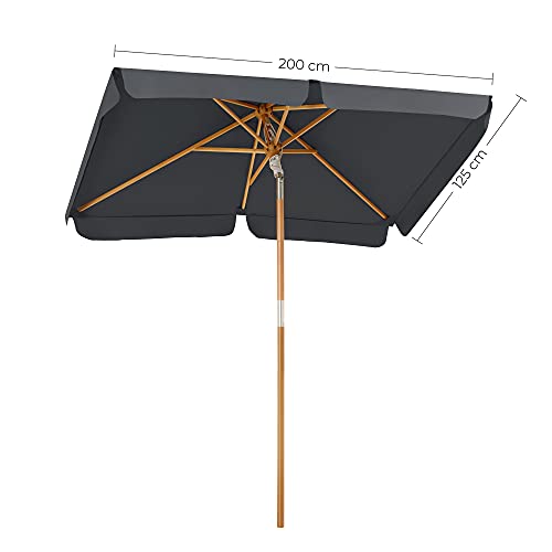 Balcony Umbrella, 2 x 1.25 m Rectangular Garden Parasol, Sun Protection, Wooden Pole and Ribs, Tilt Mechanism, Base Not Included, for Patio Outdoor Garden Terrace, Grey