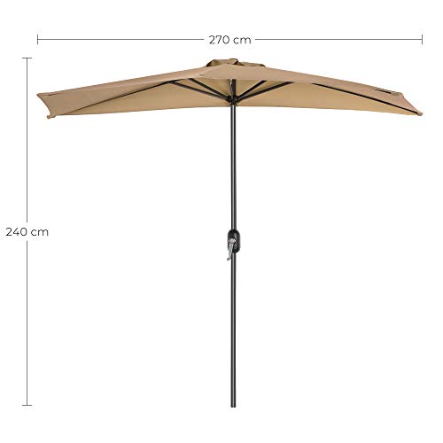 Parasol Umbrella, Dia. 2.7 m Sun Shade, Semicircular Polyester Canopy, Crank Mechanism, Sunshade with UPF 50+ Protection, Base Not Included, Outdoor Garden Terrace Patio, Taupe