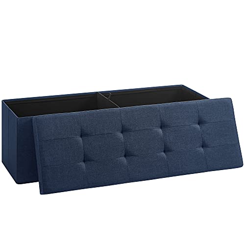 Storage Ottoman Bench, Padded Chest with Lid, Folding Seat, 120L Capacity, Hold up to 300 kg, Navy Blue