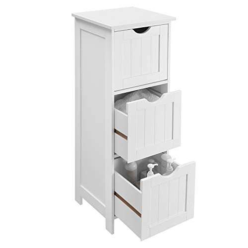 Bathroom Floor Storage Cabinet, Slim Storage Unit 3 Drawers, 32 x 30 x 81 cm, for Bathroom, Living Room, Bedroom, Kitchen, Nordic Scandinavian Style, Matte White