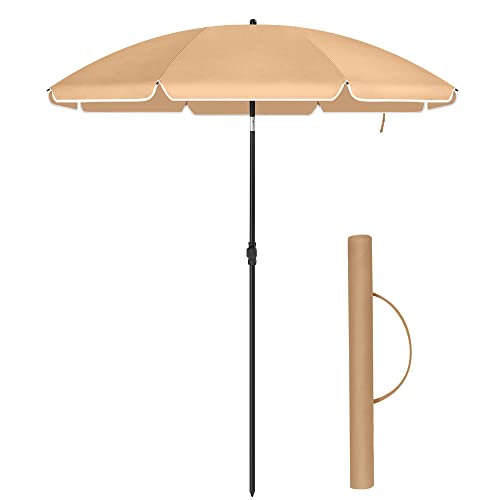 2 m Parasol, Beach Umbrella, UPF 50+, Sun Protection, Portable Octagonal Polyester Canopy, Fibreglass Ribs, Tilt Mechanism, Carry Bag, for Beach Garden Balcony Pool, Taupe